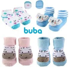 Meia Antiderrapante Bebe Com Chocalho Buba Pantufa Sapatinho 06 a 12 meses