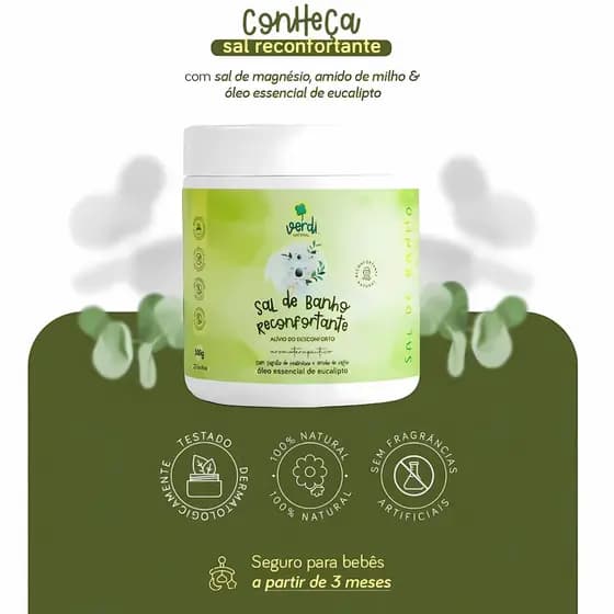 Sal de Banho Relaxante Bebe Descongestionante Alívio Sintomas Gripe Verdi Natural infantil Reconfortante