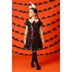 Par Meia Divertida Cano Alto 3/4 Halloween Dots Preta Rendinha Infantil Adulto