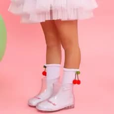 Meia Divertida Mid Menina Rosa Bebe Cereja 3D