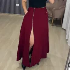 Saia Feminina, afaiataria c/Bolso e elástico na cintura, Fenda frontal c/Ziper Controle da Abertura, Social Evangelica.