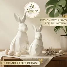 Enfeite de Páscoa Par de Coelhos Geométricos 15cm e 17cm Sala Quarto Escritório Moderno Minimalista
