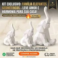 Trio de Elefantes Decorativos 3D Geométrico Minimalista - Kit Família Prosperidade 3 Peças