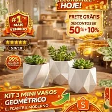 Kit 3 Vasos Decorativos Geométricos 3D Minimalista | Vasinho Suculenta Moderno Decoração Sala