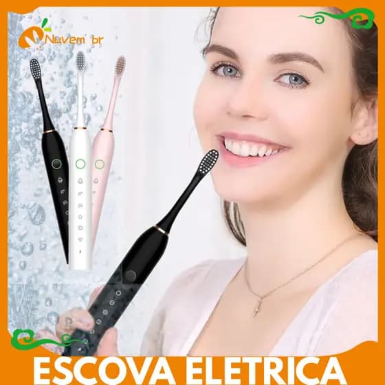 Escova De Dentes Elétrica Com 5 Cabeça Substituivel inteligente Ultrassônico Prova D'água Dentes Branco Banheiro - NUVEM