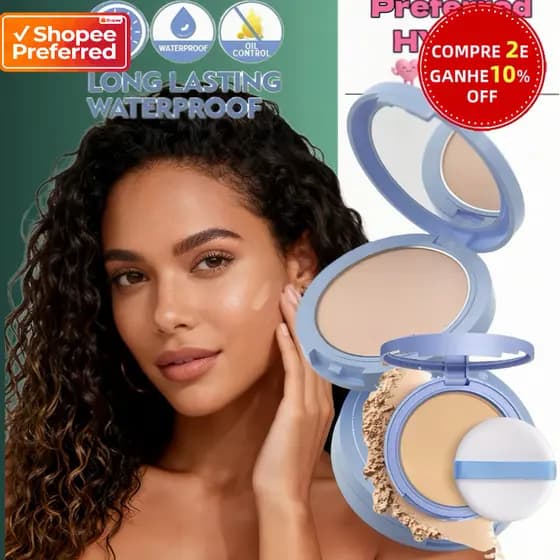 【Oferta Limitada】Pó Compacto Prensado Controle de Óleo | Não Craquela Efeito Blur | Mate Corretivo Longa Duração