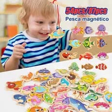 33pcs/54 Pcs brinquedos magnéticos de pesca de madeira,Brinquedos educativos para crianças,Interação entre pais e filhos