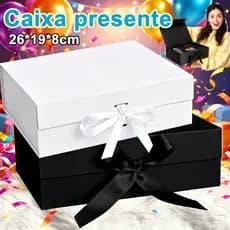 caixa de presente dobrável rígida preta de 26*19*8cm com ímã, branco opcional da cor do cetim,Flip flip caixa de present
