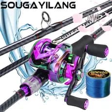 Sougayilang Baitcasting Combo 7.2 : 1 Carretel + 1.8M 10KG Kit De Vara Com Linha E Iscas Pesca Em Água Doce