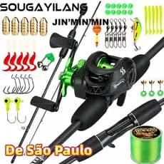 Sougayilang Baitcasting Fishing Combo Carretel De Relação De Engrenagem De Alta Velocidade 7.2 : 1 + Haste De Fibra De C