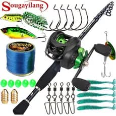 Sougayilang Combo Vara De Pesca De Fundição Telescópica 1.8-2.4m E Carretel Arremesso 7.2 : 1 Relação De Engrenagem Arra
