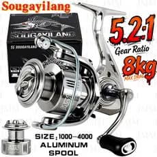 Sougayirang Carretel De Pesca Giratório De Metal 1000-4000 5.2 : 1 Rotação De Rolo De Alumínio (Máximo De 10 Kg)