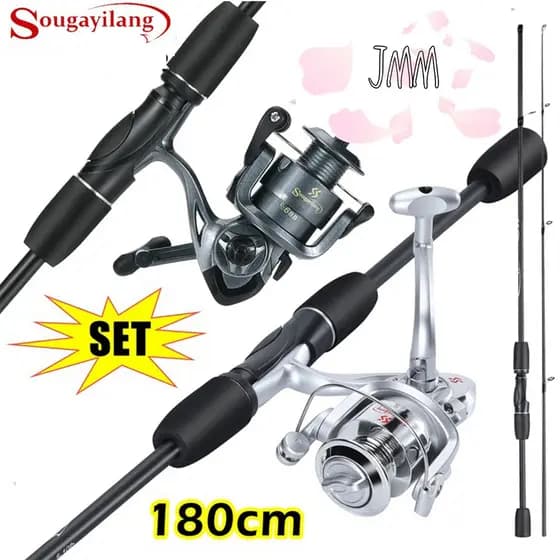 Sougayilang 5.2 : 1 Carretel Spinning Ul Conjunto Completo De Vara De Pesca De Carbono (180 Cm/5-10 Lb)