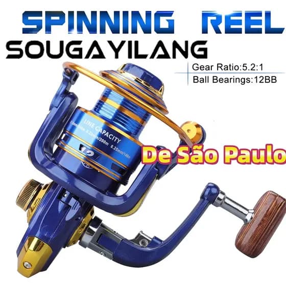 Sougayilang Carretel De Pesca Giratório 1000-7000 Modelo 12BB 5.2 : 1 Relação De Engrenagem Para Em Água Doce