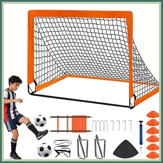 Gol de futebol infantil rede de futebol portátil escada de agilidade discos marcadores estacas bola de futebol 120x90x90
