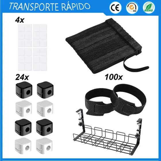 Organizador de cabos com velcro em forma de T Organizador de cabos com velcro sob a mesa