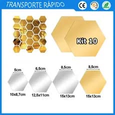 10 Folhas de espelho hexagonais folhas de espelho acrílico autoadesivas para entradas banheiros pias e salas de estar
