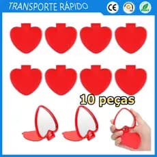 10 Vermelho Mini espelho dobrável em formato de coração espelho portátil espelho maquiagem de viagem espelho de bolso