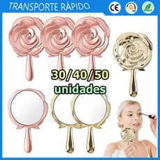 Kit 30/40/50 Espelho de maquiagem com padrão de rosa espelho de mão espelho de bolso espelho portátil de viagem