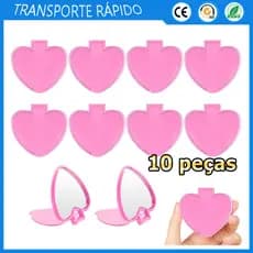 Kit 10 Rosa Mini espelho dobrável em formato de coração espelho portátil espelho de maquiagem de viagem espelho de bolso