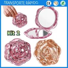 Kit 2 Espelho dupla-face padrão de rosa espelho redondo mini espelho de maquiagem de bolso espelho dobrável portátil