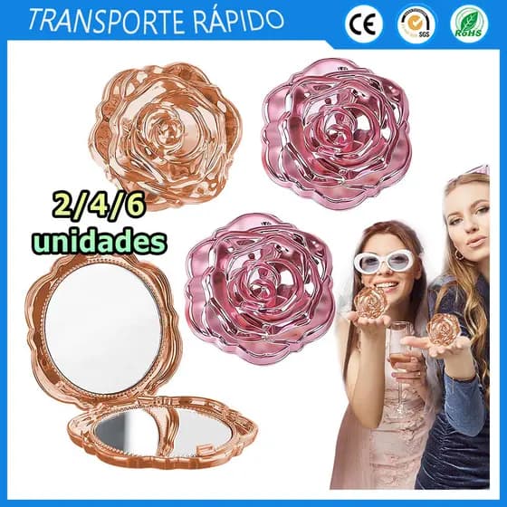 Kit 2/4/6 Espelho dupla-face padrão de rosa espelho redondo mini espelho de maquiagem de bolso espelho dobrável portátil