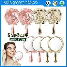 Kit 2/4/6 Espelho de maquiagem com padrão de rosa espelho de mão espelho de bolso espelho portátil de viagem