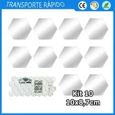 Kit 10 Prata Folhas de espelho hexagonais espelho acrílico autoadesivo para entrada banheiro e sala de estar 10x8.7cm