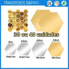 30/40 Folhas de espelho hexagonais folhas de espelho acrílico autoadesivas para entradas banheiros pias e salas de estar