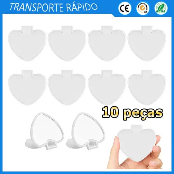 Kit 10 Branco Mini espelho dobrável em formato de coração espelho portátil espelho maquiagem de viagem espelho de bolso