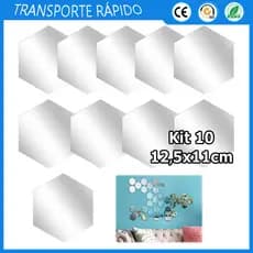 Kit 10 Prata Folhas de espelho hexagonais espelho acrílico autoadesivo para entrada banheiro e sala de estar 12.5x11cm