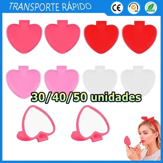 30/40/50 Mini espelho dobrável em formato de coração espelho portátil espelho de maquiagem de viagem espelho de bolso