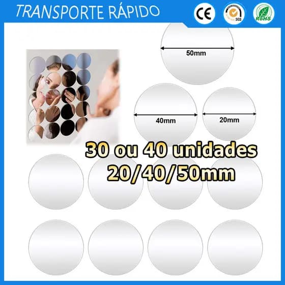 30/40x Folhas de espelho redondo folhas de espelho acrílico autoadesivas para entradas banheiros pias salas de estar