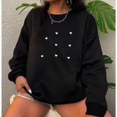 Moletom Feminino Plus Size Gola Careca Preto - "Coraçãozinhos Brancos" Ref 1528-PT !