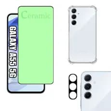 KIT Para Samsung A55 5G | Película de Cerâmica - Capa Anti Shock - Película da Câmera 3D - Envio em 12H