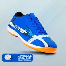 Chuteira de Futebol Masculina Azul Futsal Quadra Salão e Campo com Solado Costurado e Envio Rápido
