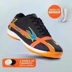 Tênis de Futebol Masculino Preto Futsal Quadra Salão e Campo com Solado Costurado e Envio Rápido