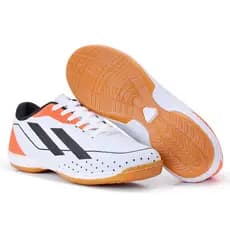 Tênis de Futsal Unissex Branco Laranja Futebol Quadra Salão e Campo com Solado Costurado