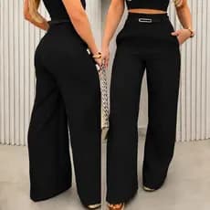 Calça Feminina Pantalona Alfaiataria Elegante Com Cinto Social Premium Inverno Casaco Promoção