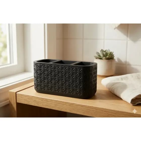 Organizador de Banheiro Premium - Porta Escova de Dente e Barbeador - Design Moderno em Relevo