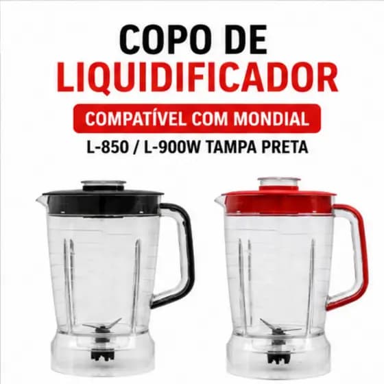 Copo Para Liquidificador Compatível Com a Marca Mondial L-850 / L-900W Tampa Preta e Vermelha