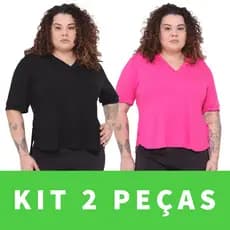 Kit 2 Blusas Plus Size Tapabumbum Decote V Mullet Casual