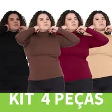 Kit 4 Blusas Feminina Plus Size Segunda Pele Gola Alta Estilosa Manga Longa