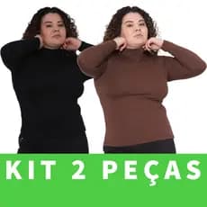 Kit 2 Blusa Feminina Plus Size Segunda Pele Gola Alta Estilosa Manga Longa