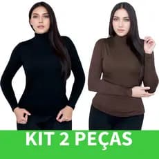 Kit 2 Blusa Feminina Segunda Pele Gola Alta Estilosa Manga Longa
