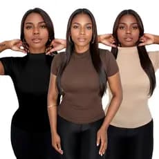 Kit 3 Blusas Feminina T-Shirt Gola Alta em Viscolycra - Elegante e Confortável para seu Dia a Dia