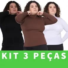 Kit 3 Blusa Feminina Plus Size Segunda Pele Gola Alta Estilosa Manga Longa