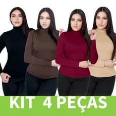 Kit 4 Blusas Feminina Segunda Pele Gola Alta Estilosa Manga Longa