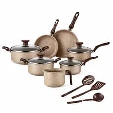 Jogo De Panelas 10 Peças Antiaderente Conjunto Caçarola Frigideira Fervedor Cor Coffee Cappuccino Kit Talheres