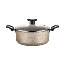 Panela Grande Robusta Teflon Antiaderente Tampa de Vidro N24 Marfim